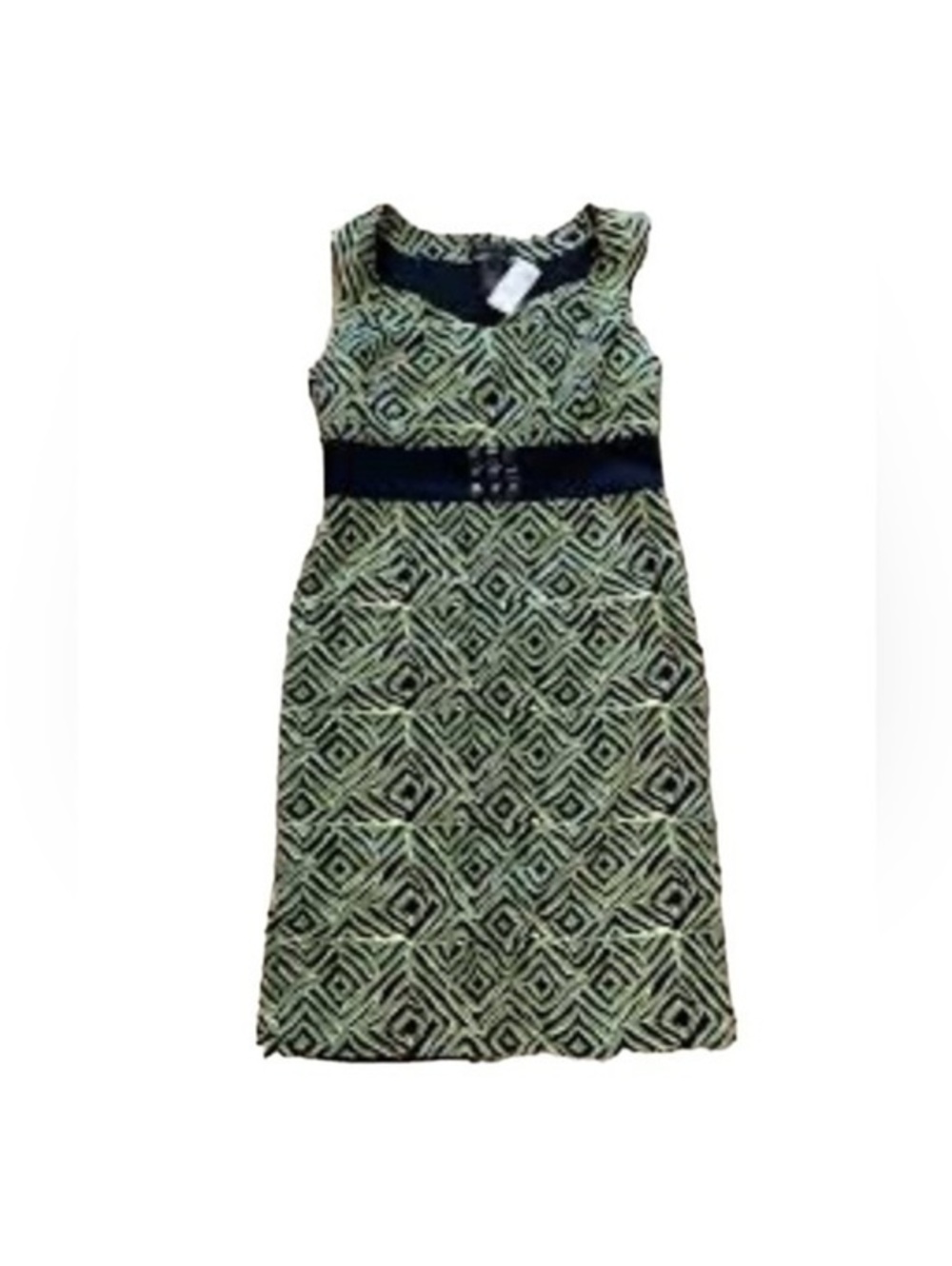 Axcess Sleeveless Geometric Print Dress with Black Waistband